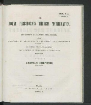 De Rotae Turbiformis Theoria Mathematica.