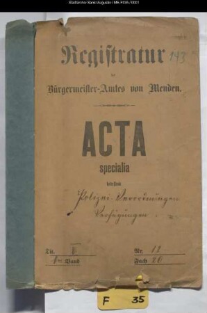Polizei-Verordnungen, Verfügungen - specialia und specialia -