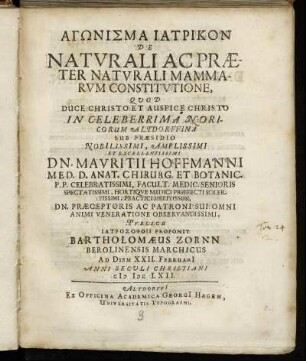 Agōnisma Iatrikon De Naturali Ac Praeter Naturali Mammarum Constitutione