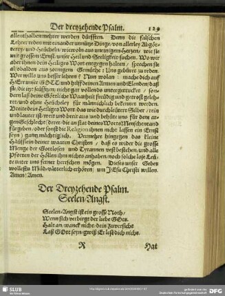 Der Dreyzehende Psalm. Seelen-Angst