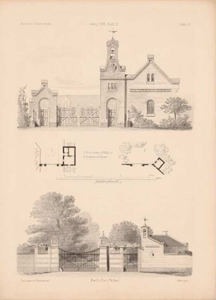 Hoftor, Wallijcz / Parktor, Mgowo: Ansichten (aus: Architektonisches Skizzenbuch, H. 114/3, 1872)