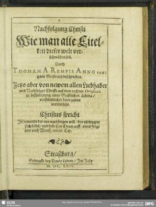 Nachfolgung Christi Wie man alle Eitelkeit dieser welt verschmähen soll