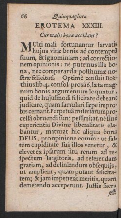 Erotema XXXIII. Cur malis bona accidant?