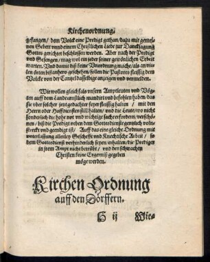 Kirchen Ordnung auff den Dörffern.