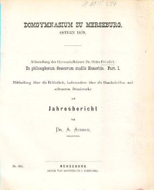 Jahresbericht : Ostern .... 1878/79