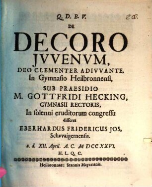 De decoro iuvenum