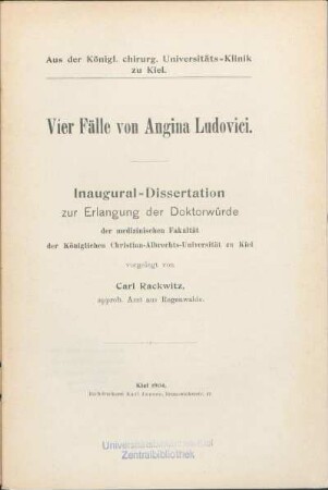 Vier Fälle von Angina Ludovici