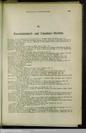 E. Botenfuhrwerk- und Omnibusverkehr, sowie Automobil-Omnibuslinien