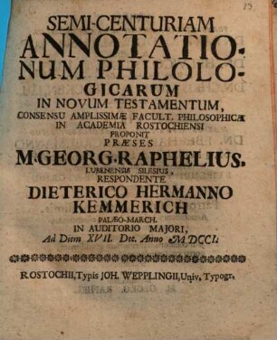 Semi-centuriam annotationum philologicarum in Novum Testamentum