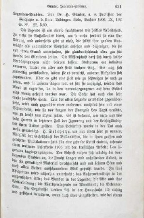 651-652 [Rezension] Günter, Heinrich, Legenden-Studien
