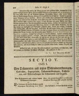 660-680, Classis I. Von Testamenten und letzten Willensverordnungen, Codicillen, Legatzettuln, Testamentsbeylagen, [...].