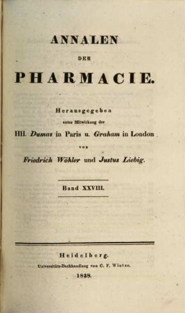 Annalen der Pharmacie. 28. 1838