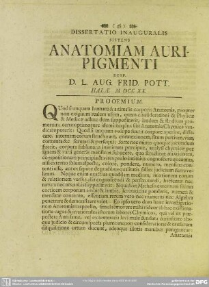 Dissertatio Inauguralis Sistens Anatomiam Auripigmenti