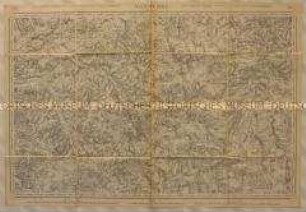 Topographische Karte der Gegend um Tonnerre in der Bourgogne mit Einzeichnung der Infrastruktur und Einwohnerzahlen (in deutscher und französischer Sprache)