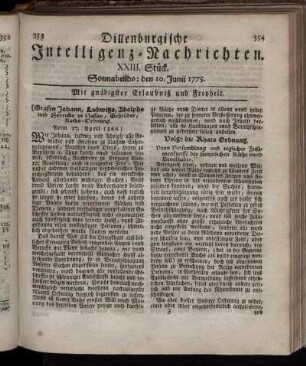 Sonnabends: den 10. Junii 1775.