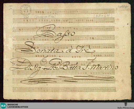 Sonatas - Mus. Hs. 821 : vl (2), b; A