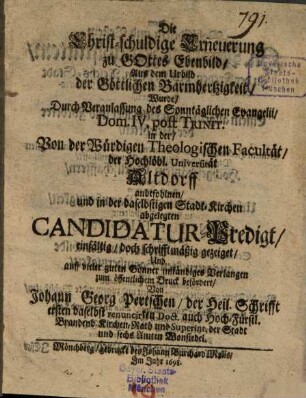 Die christ-schuldige Erneuerung zu Gottes Ebenbild aus dem Urbild der göttlichen Barmhertzigkeit : Candidatur-Predigt