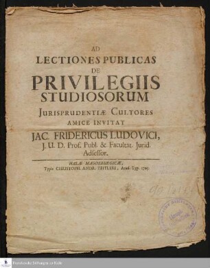 Ad Lectiones Publicas De Privilegiis Studiosorum Jurisprudentiæ Cultores