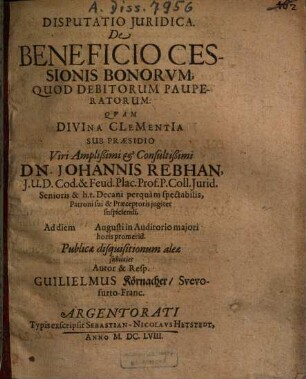 De beneficio cessionis bonorum quod debitorum pauperatorum