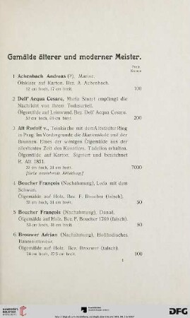 Gemälde älterer und moderner Meister (Nr. 1-33)