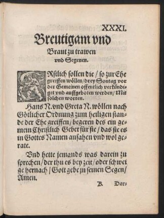 Breutigam und Braut zu trawen und Segenen.