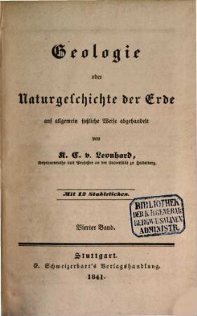 Geologie oder Naturgeschichte der Erde : auf allgemein faßliche Weise abgehandelt, 4