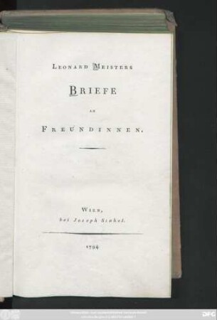 Leonard Meisters Briefe An Freundinnen