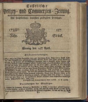 15tes Stueck, Montag den 14ten April. 1788