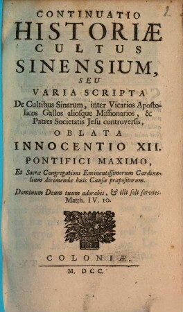 Lettre D'Un Docteur De L'Ordre De S. Dominique Sur Les Ceremonies De La Chine, Au R. P. Le Comte De La Compagnie De Jesus, Confesseur De Madame La Duchesse De Bourgogne
