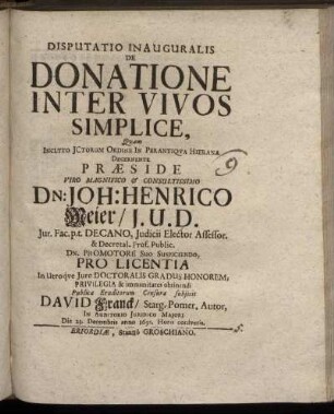 Disputatio Inauguralis De Donatione Inter Vivos Simplice