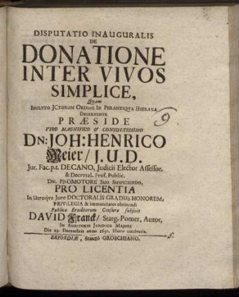 Disputatio Inauguralis De Donatione Inter Vivos Simplice