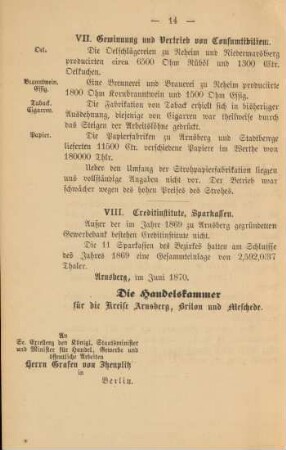 VII. Gewinnung und Vertrieb von Consumtibilien.