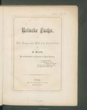 Reineke Fuchs : für Jung und Alt neu bearbeitet