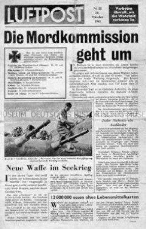 Britisches Nachrichtenblatt "Luftpost" u.a. über ausländische Arbeitskräfte in der deutschen Rüstungsindustrie und über eine Predigt von Kardinal Galen in Münster