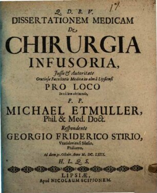 Diss. med. de chirurgia infusoria
