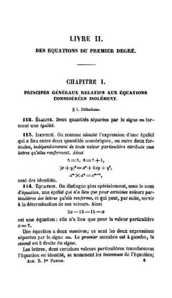 Livre II. Des Équations du Premier Degré.