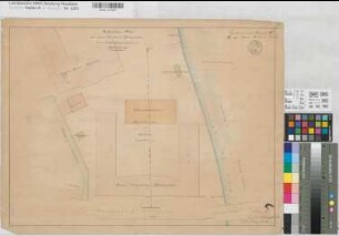 Münster (Münster) Garde-Hotel-Kaserne neuer Kavalleriepferdestall an der Bispinghofstraße Lageplan 1853/54 20 preuß. Ruten = 24 cm 44 x 59 kol. Zeichnung Schmidt, Hauptmann, Garnisonsbaudirektor KSM Nr. 1522,1