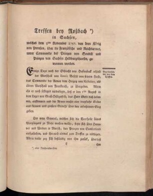 Treffen bey Roßbach in Sachsen, [...].