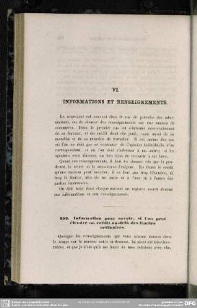 VI. Informations et renseignements