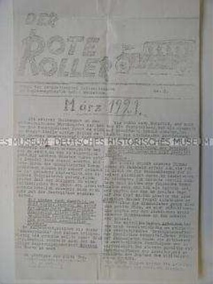 Hektografiertes Mitteilungsblatt der KPD Halle-Merseburg für Polizeibeamte u.a. zum Jahrestag der Märzkämpfe 1921, mit beiliegendem Versand-Kuvert