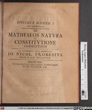 De Matheseos Natvra Et Constitvtione Commentatio
