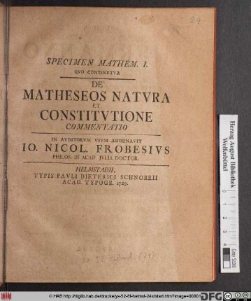 De Matheseos Natvra Et Constitvtione Commentatio