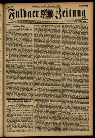 Ausgabe vom Samstag, den 10. September 1892.