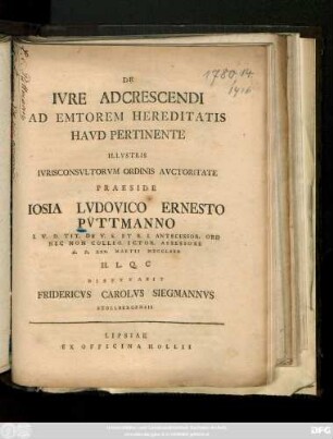 De Ivre Adcrescendi Ad Emtorem Hereditatis Havd Pertinente