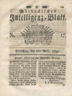 No. 17, Dienstag, den 26ten April, 1791