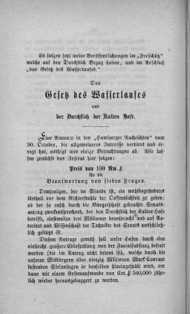 Das gesetz des Wasserkaufes und der Durchstich der Kalten Hofe.