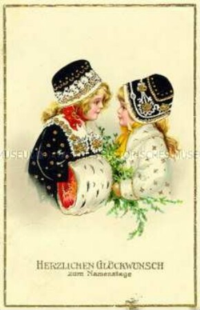 Glückwunschkarte zum Namenstag mit zwei Mädchen
