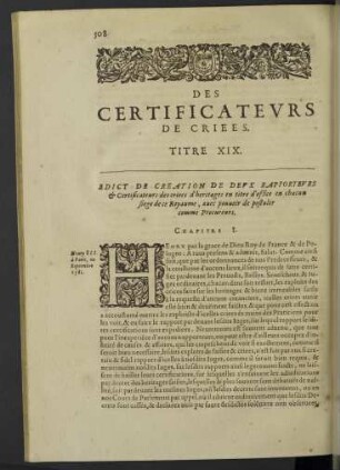 Des certificateurs de criees. Titre XIX.