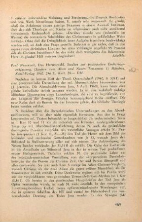 469-470 [Rezension] Neuenzeit, Paul, Das Herrenmahl