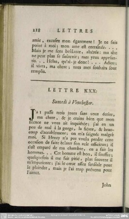 Lettre XXX. Samedi à Vinchester